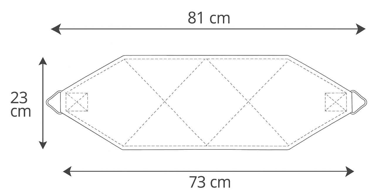 Wymiary podwieszki pod miednicę zmywalnej KC-08 Wymiary podwieszki pod miednicę zmywalnej KC-08 – 81×23 cm (materiał 73 cm)