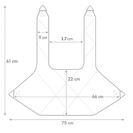 Wymiary podwieszki klatki piersiowej do UGUL – KC-09 (szerokość ok. 75 cm, wysokość ok. 61 cm)