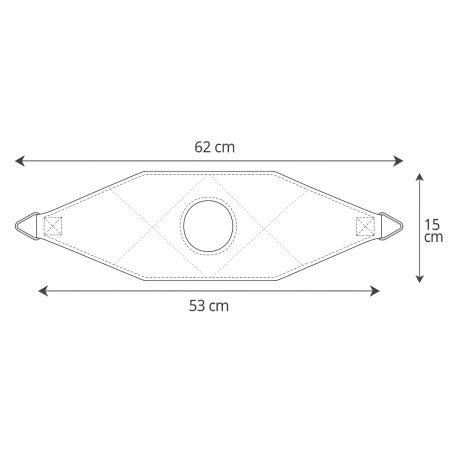 Wymiary podwieszki pod głowę KC-10 – szer. 15 cm, dł. materiału 53 cm, dł. całk. 62 cm